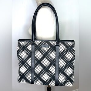 Gucci Centennial Canvas Tote Leather Trim Authentic 
Black Cream Check Pattern